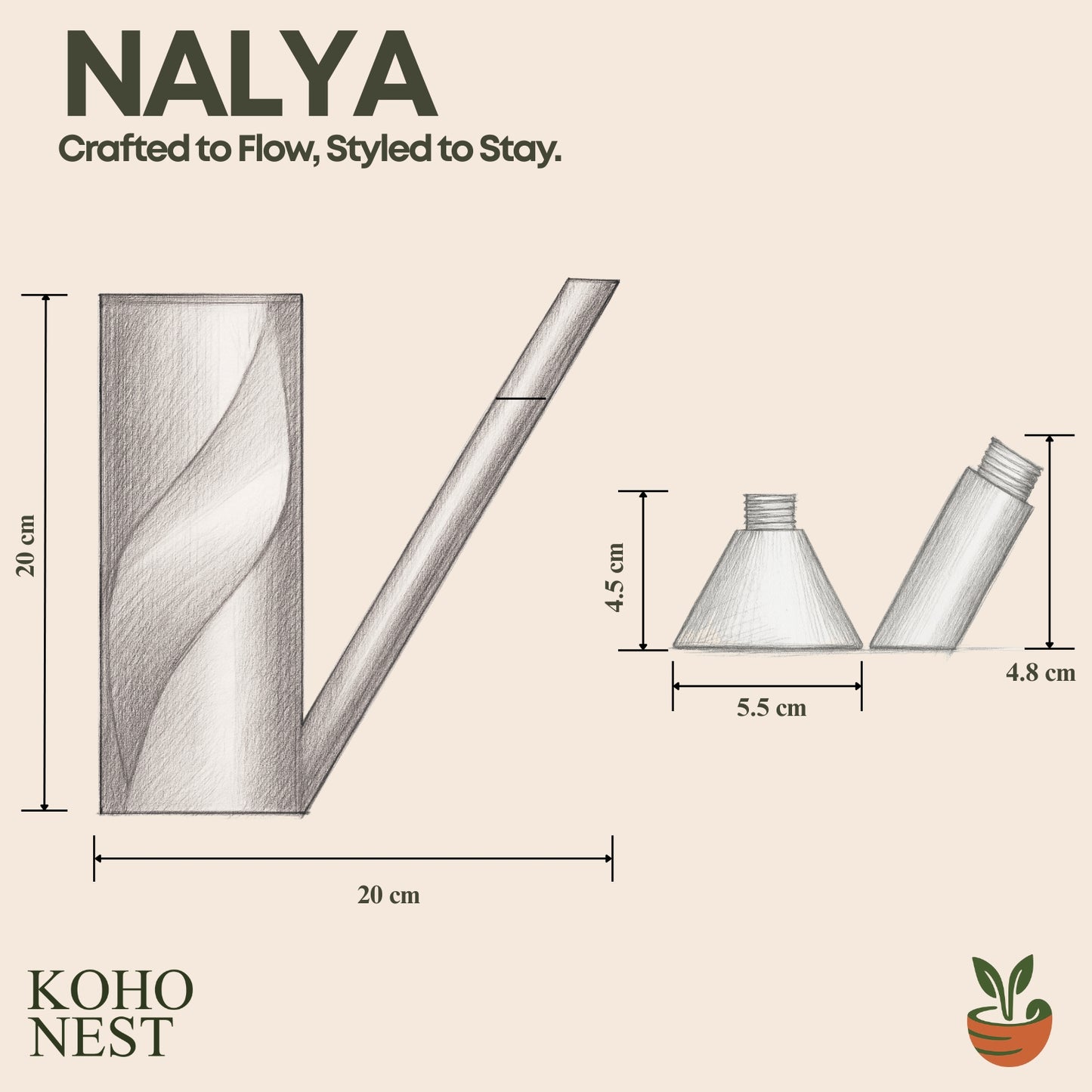 NALYA — Sculptural Watering Can with Dual Flow (600 ml)