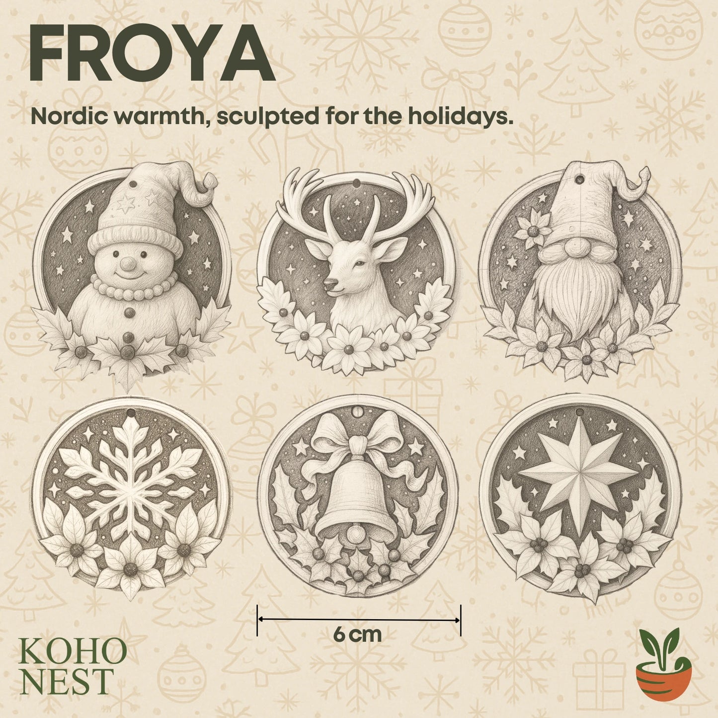 FROYA – Nordic Christmas Ornaments (Set of 6)
